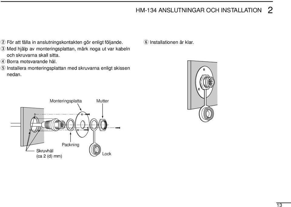 e Med hjälp av monteringsplattan, märk noga ut var kabeln och skruvarna skall sitta.