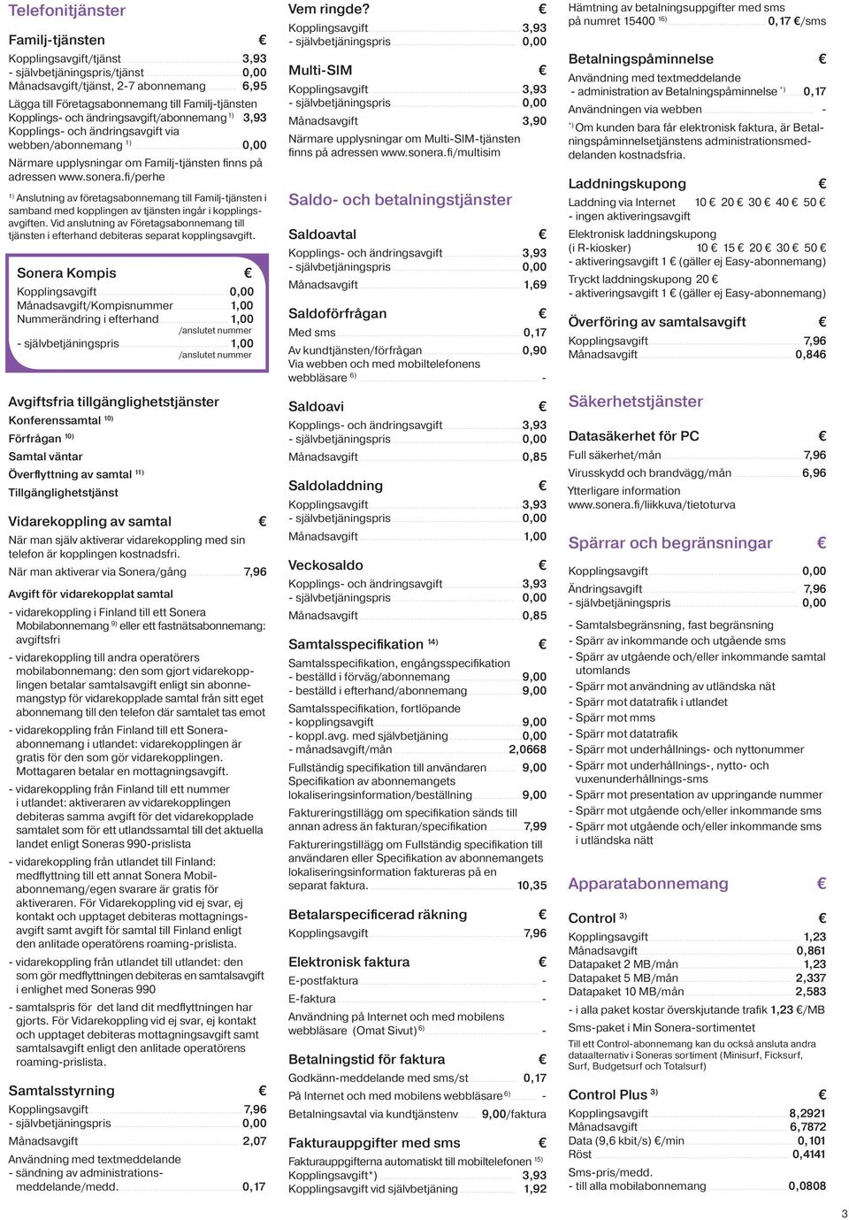 fi/perhe 1) Anslutning av företagsabonnemang till Familj-tjänsten i samband med kopplingen av tjänsten ingår i kopplingsavgiften.