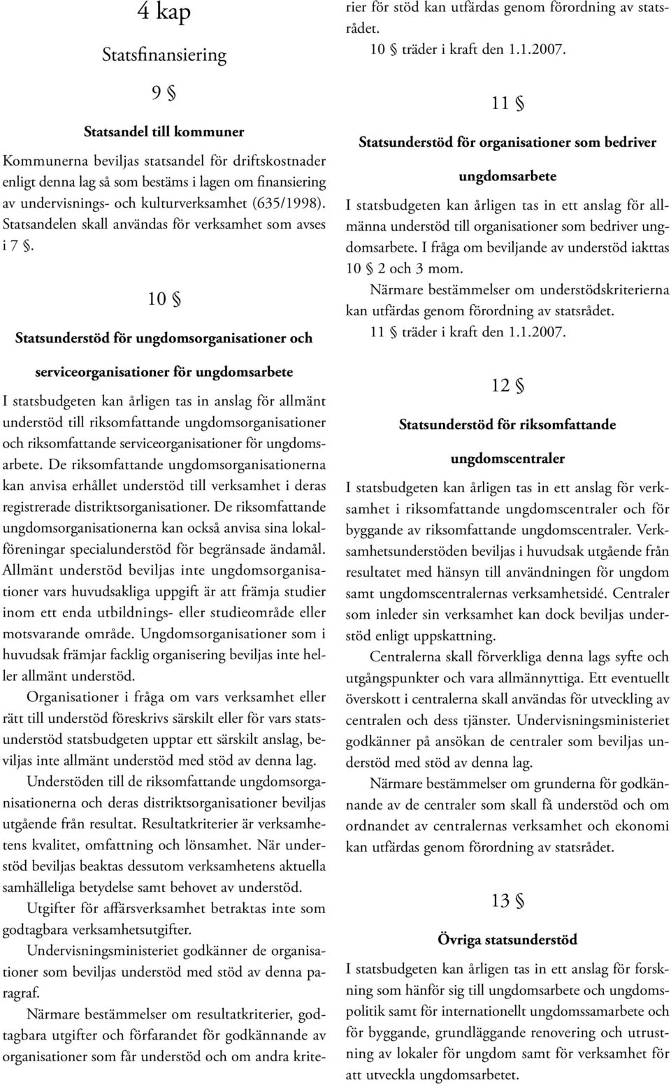 10 Statsunderstöd för ungdomsorganisationer och serviceorganisationer för ungdomsarbete I statsbudgeten kan årligen tas in anslag för allmänt understöd till riksomfattande ungdomsorganisationer och