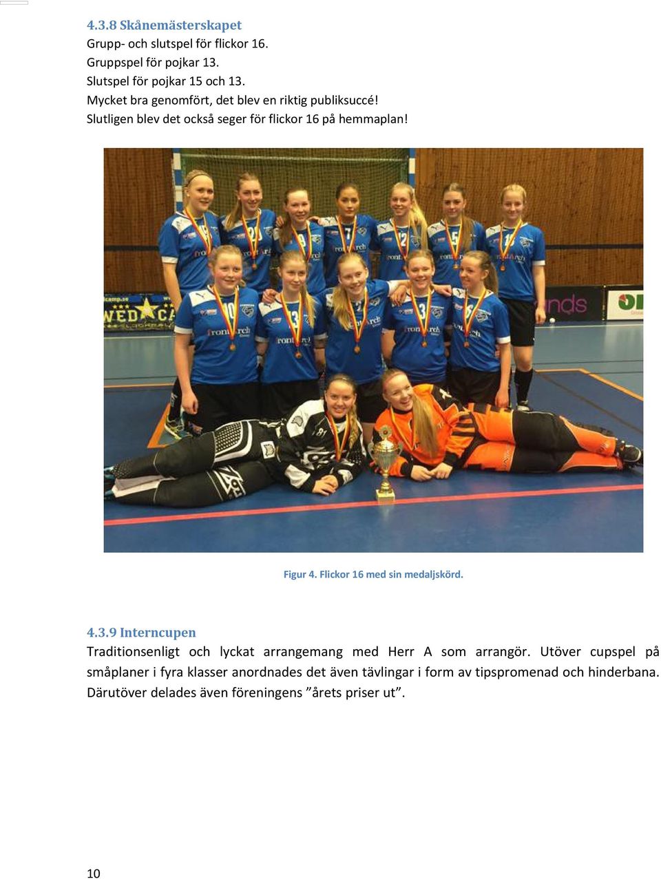 Flickor 16 med sin medaljskörd. 4.3.9 Interncupen Traditionsenligt och lyckat arrangemang med Herr A som arrangör.