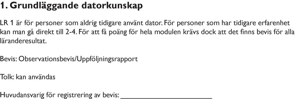 För att få poäng för hela modulen krävs dock att det finns bevis för alla