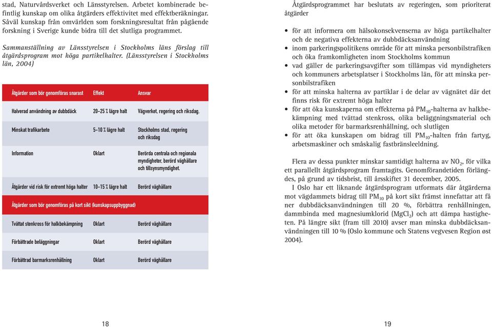 Sammanställning av Länsstyrelsen i Stockholms läns förslag till åtgärdsprogram mot höga partikelhalter.