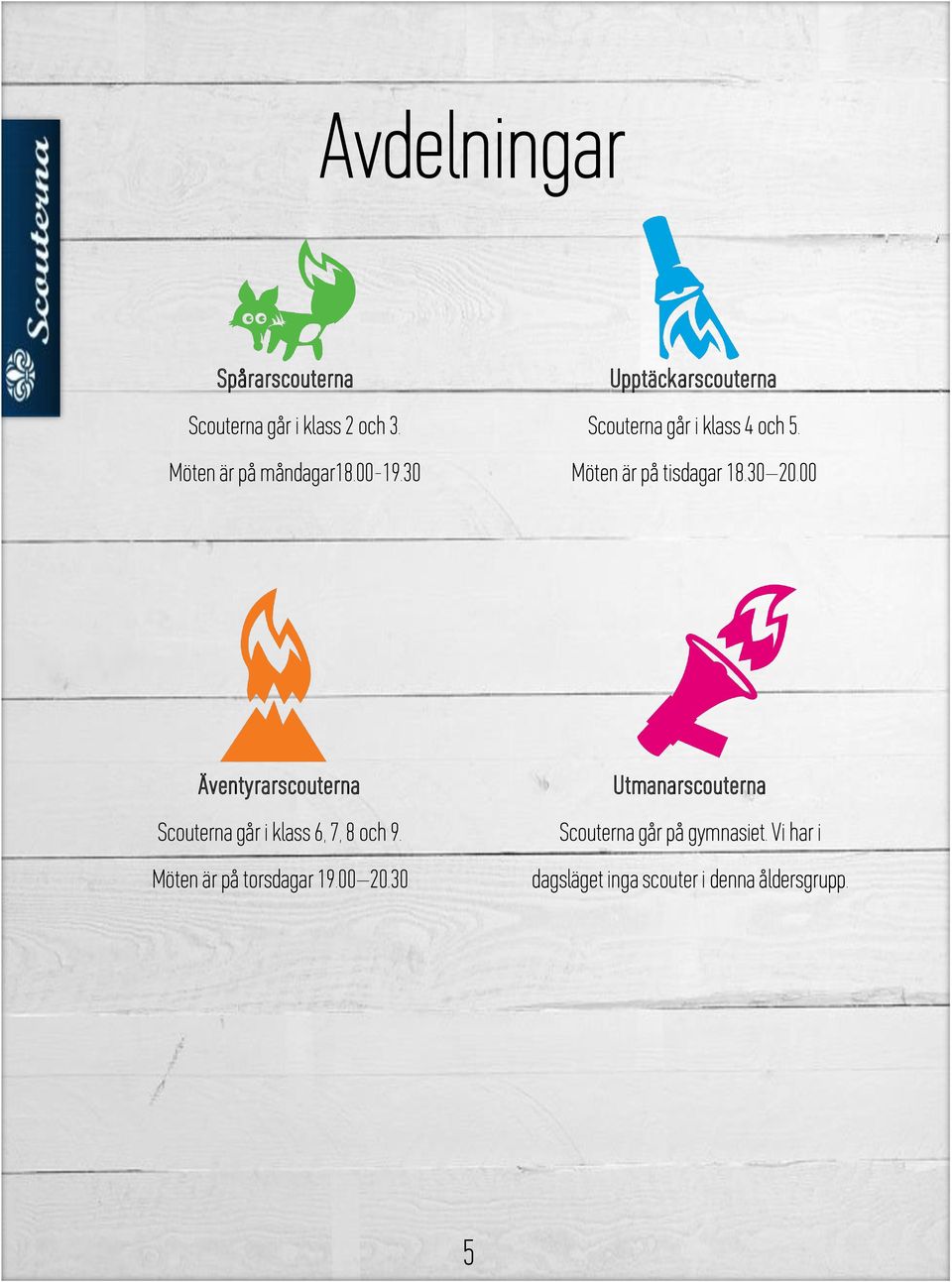 00 Äventyrarscouterna Scouterna går i klass 6, 7, 8 och 9. Möten är på torsdagar 19.00 20.