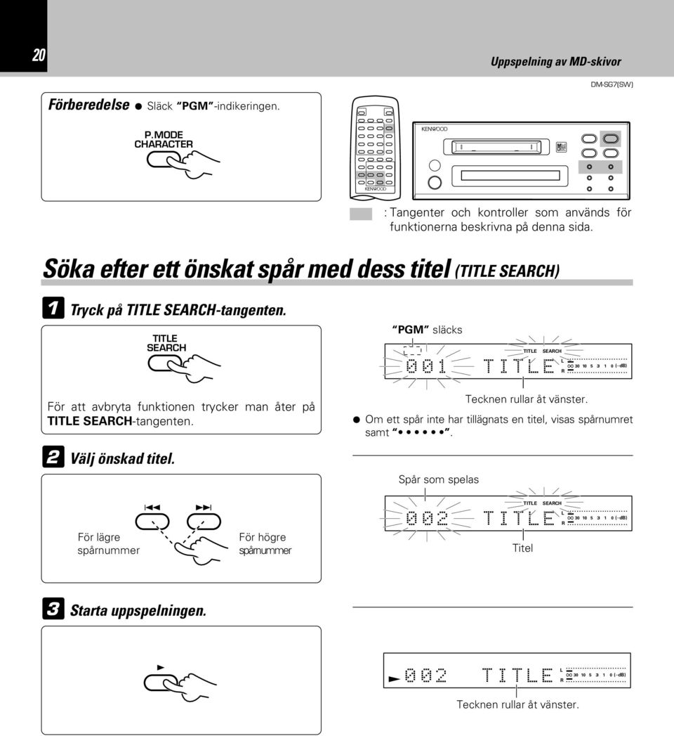 TITE SEARCH För att avbryta funktionen trycker man åter på TITE SEARCH-tangenten. 2 Välj önskad titel.