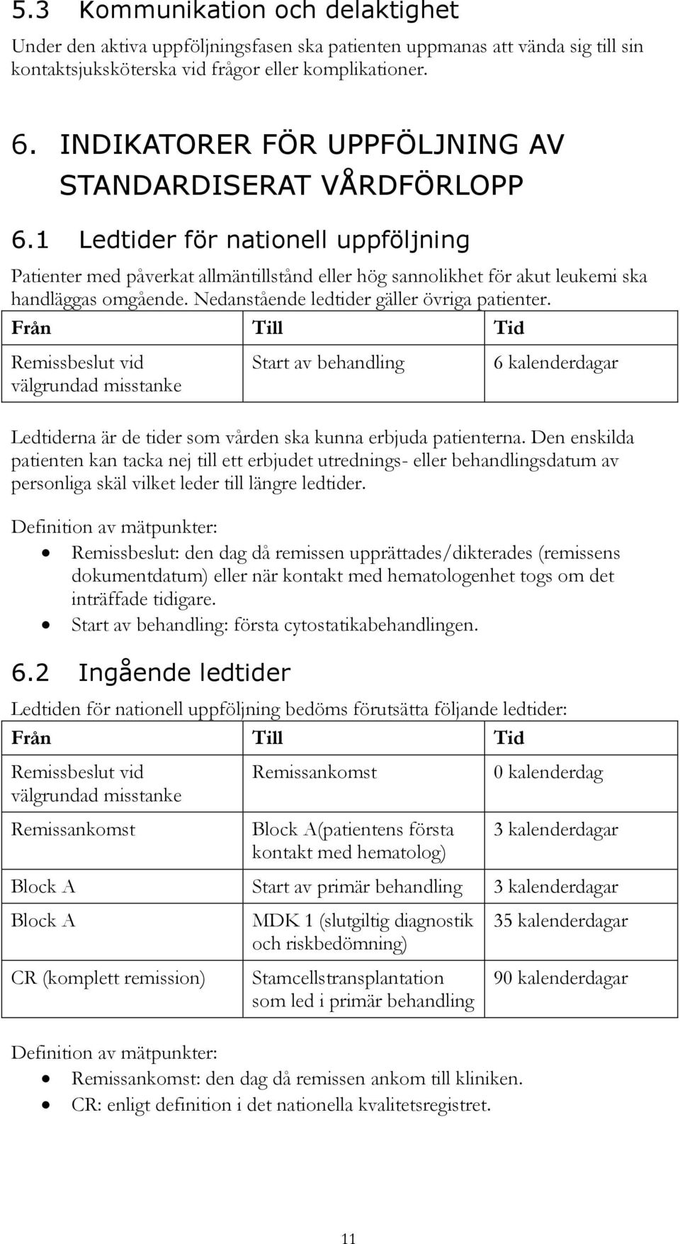 Nedanstående ledtider gäller övriga patienter. Från Till Tid Remissbeslut vid välgrundad misstanke Start av behandling 6 kalenderdagar Ledtiderna är de tider som vården ska kunna erbjuda patienterna.