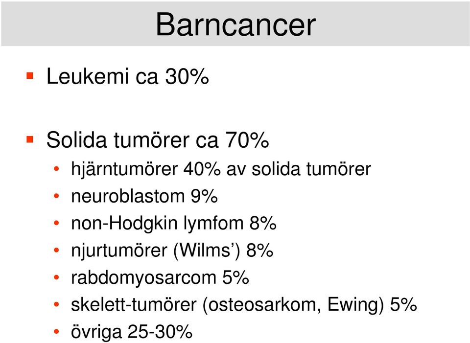 non-hodgkin lymfom 8% njurtumörer (Wilms ) 8%
