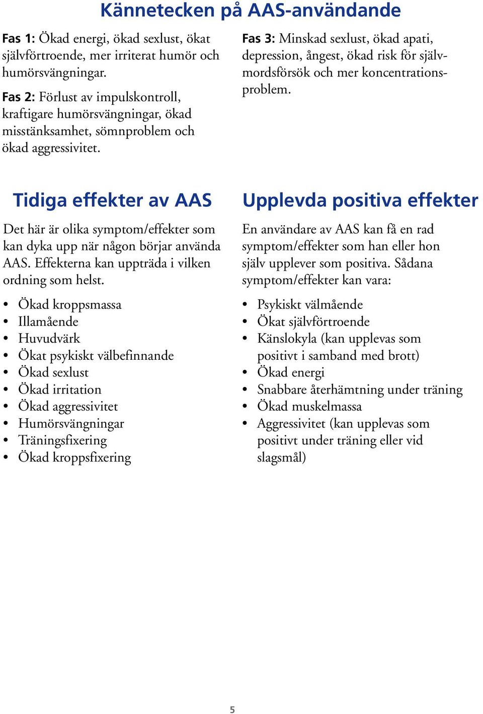 Fas 3: Minskad sexlust, ökad apati, depression, ångest, ökad risk för självmordsförsök och mer koncentrationsproblem.