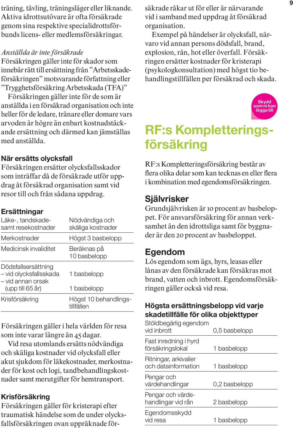 Försäkringen gäller inte för de som är anställda i en försäkrad organisation och inte heller för de ledare, tränare eller domare vars arvoden är högre än enbart kostnadstäckande ersättning och därmed