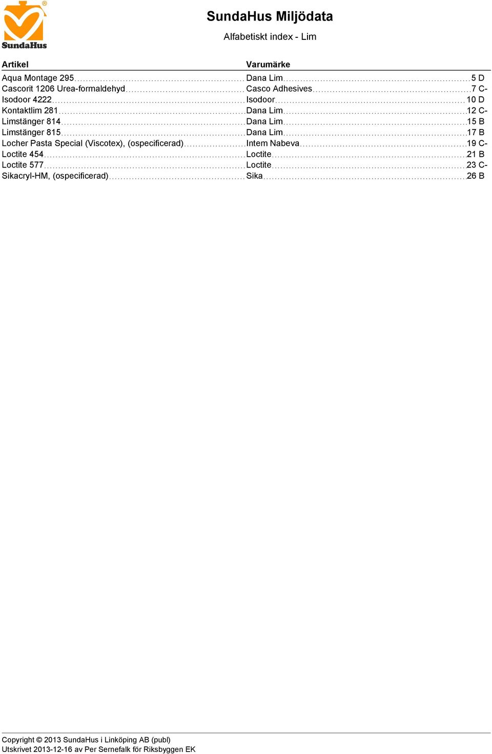 Limstänger 814 Dana Lim 15 B Limstänger 815 Dana Lim 17 B Locher Pasta Special (Viscotex),