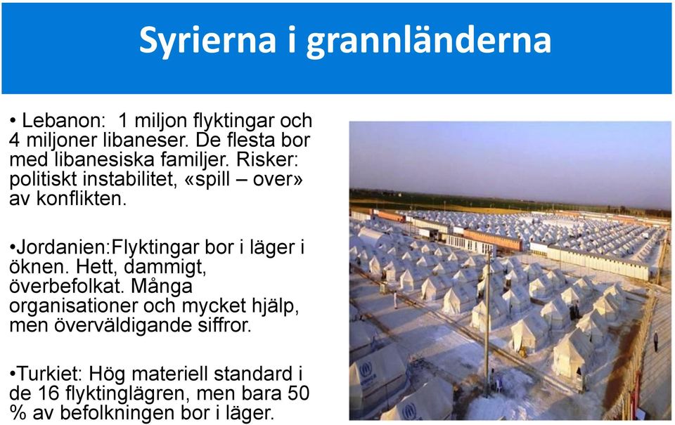 Jordanien:Flyktingar bor i läger i öknen. Hett, dammigt, överbefolkat.