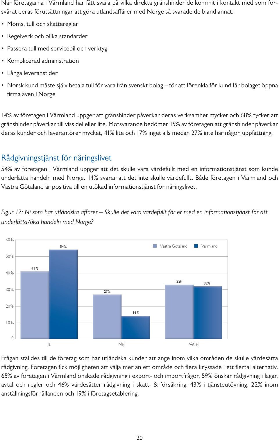 bolag för att förenkla för kund får bolaget öppna fi rma även i Norge 14% av företagen i Värmland uppger att gränshinder påverkar deras verksamhet mycket och 68% tycker att gränshinder påverkar till