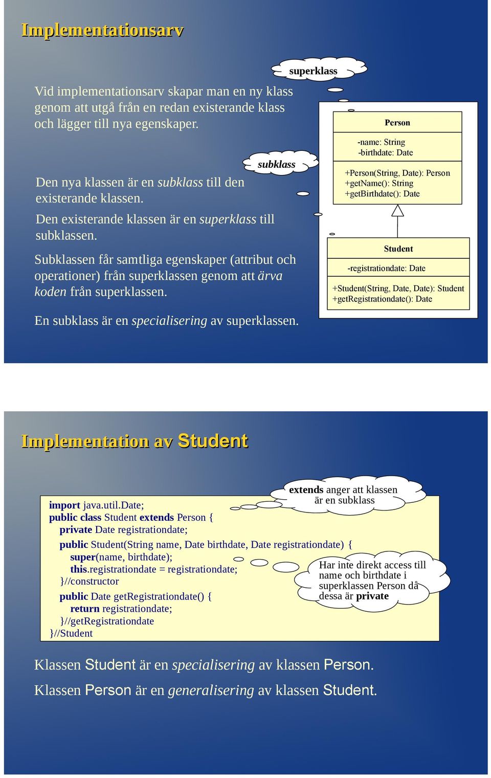 Den existerande klassen är en superklass till super(name, birthdate); subklassen.