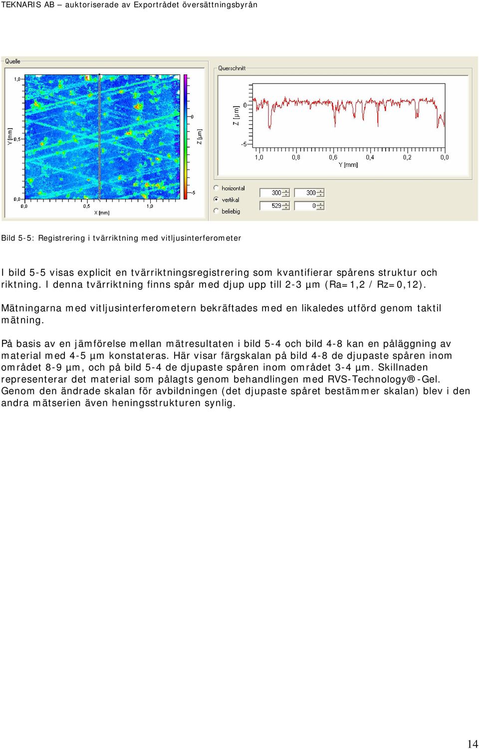 På basis av en jämförelse mellan mätresultaten i bild 5-4 och bild 4-8 kan en påläggning av material med 4-5 µm konstateras.