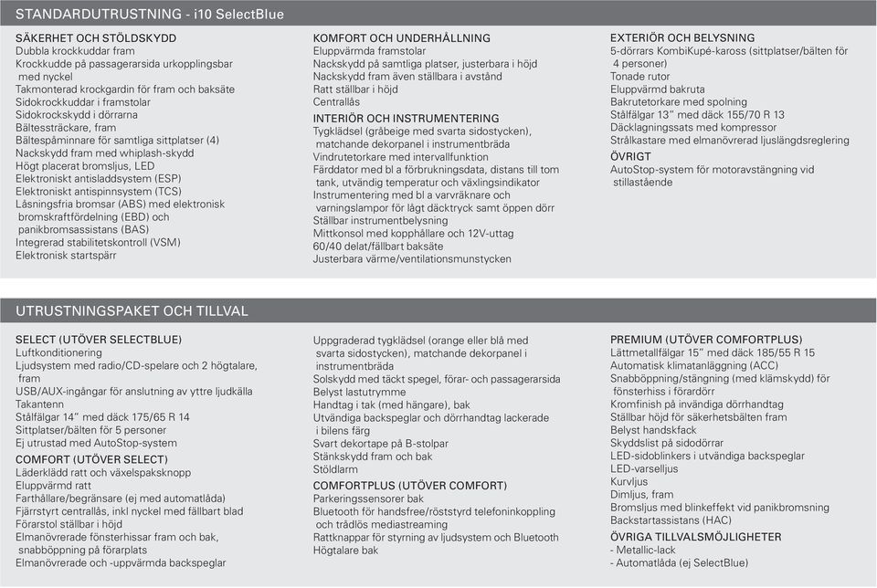 (ESP) Elektroniskt antispinnsystem (TCS) Låsningsfria bromsar (ABS) med elektronisk bromskraftfördelning (EBD) och panikbromsassistans (BAS) Integrerad stabilitetskontroll (VSM) Elektronisk