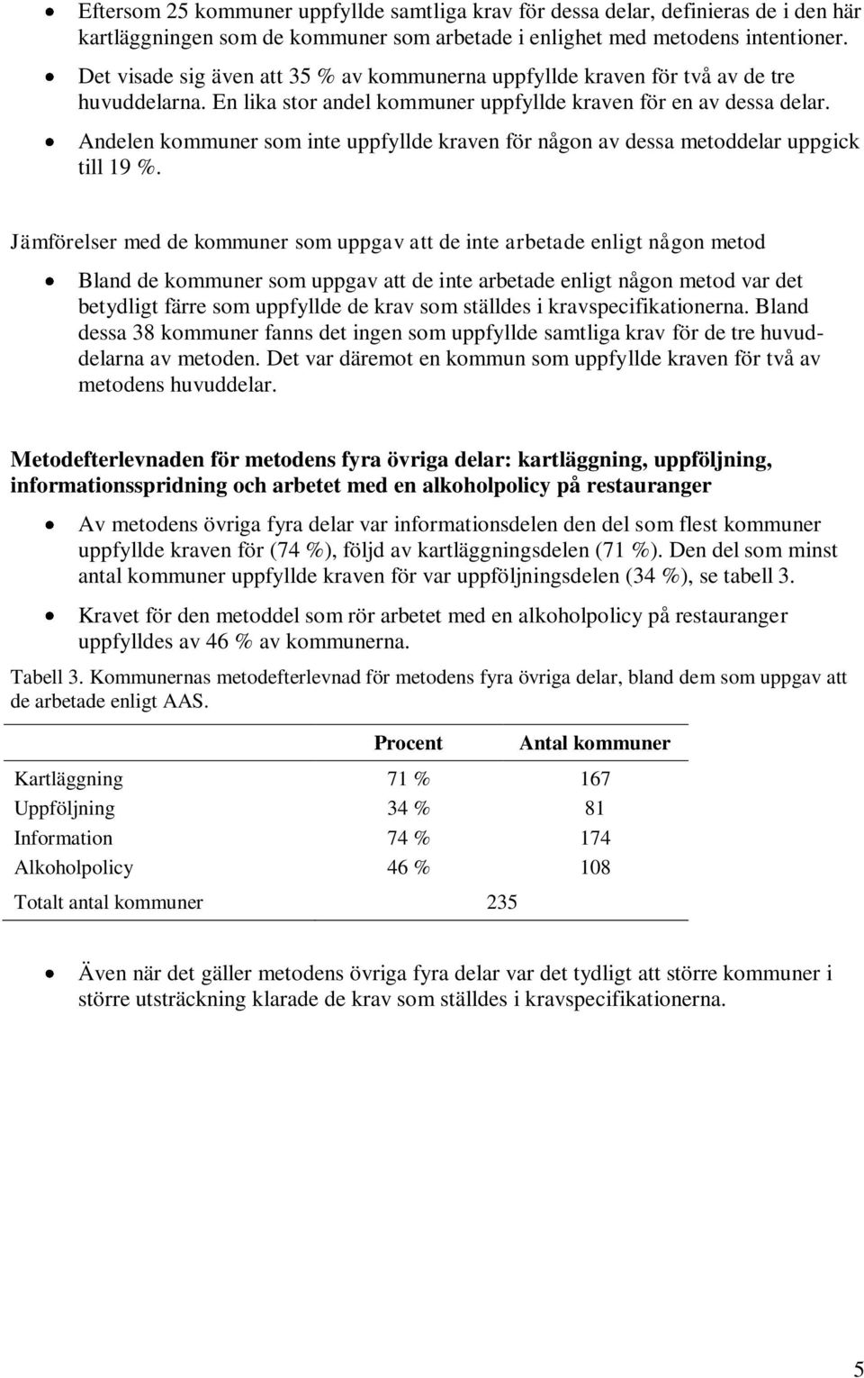 Andelen kommuner som inte uppfyllde kraven för någon av dessa metoddelar uppgick till 19 %.