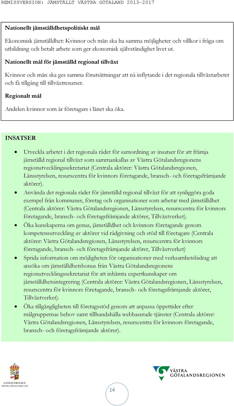 Regionalt mål Andelen kvinnor som är företagare i länet ska öka.