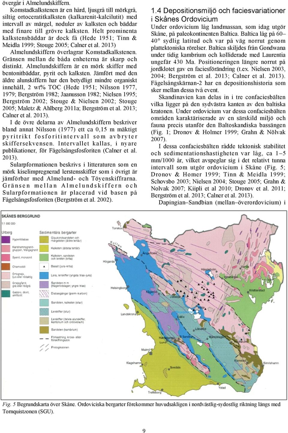 Helt prominenta kalkstensbäddar är dock få (Hede 1951; Tinn & Meidla 1999; Stouge 2005; Calner et al. 2013) Almelundskiffern överlagrar Komstadkalkstenen.
