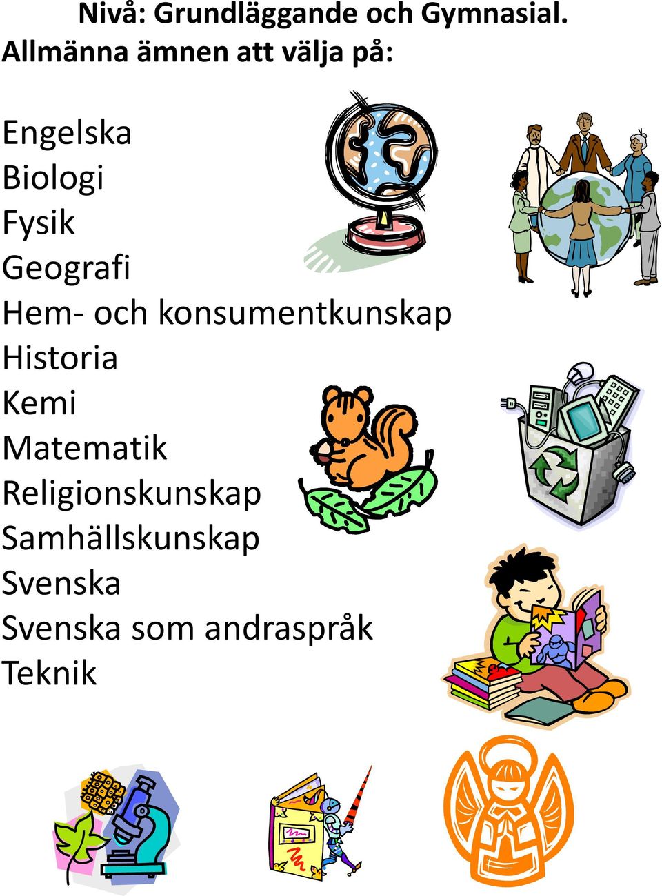 Geografi Hem- och konsumentkunskap Historia Kemi