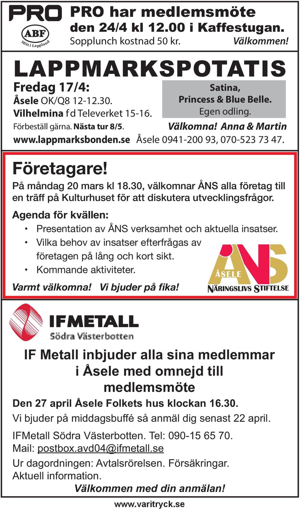 30, välkomnar ÅNS alla företag till en träff på Kulturhuset för att diskutera utvecklingsfrågor. Agenda för kvällen: Presentation av ÅNS verksamhet och aktuella insatser.