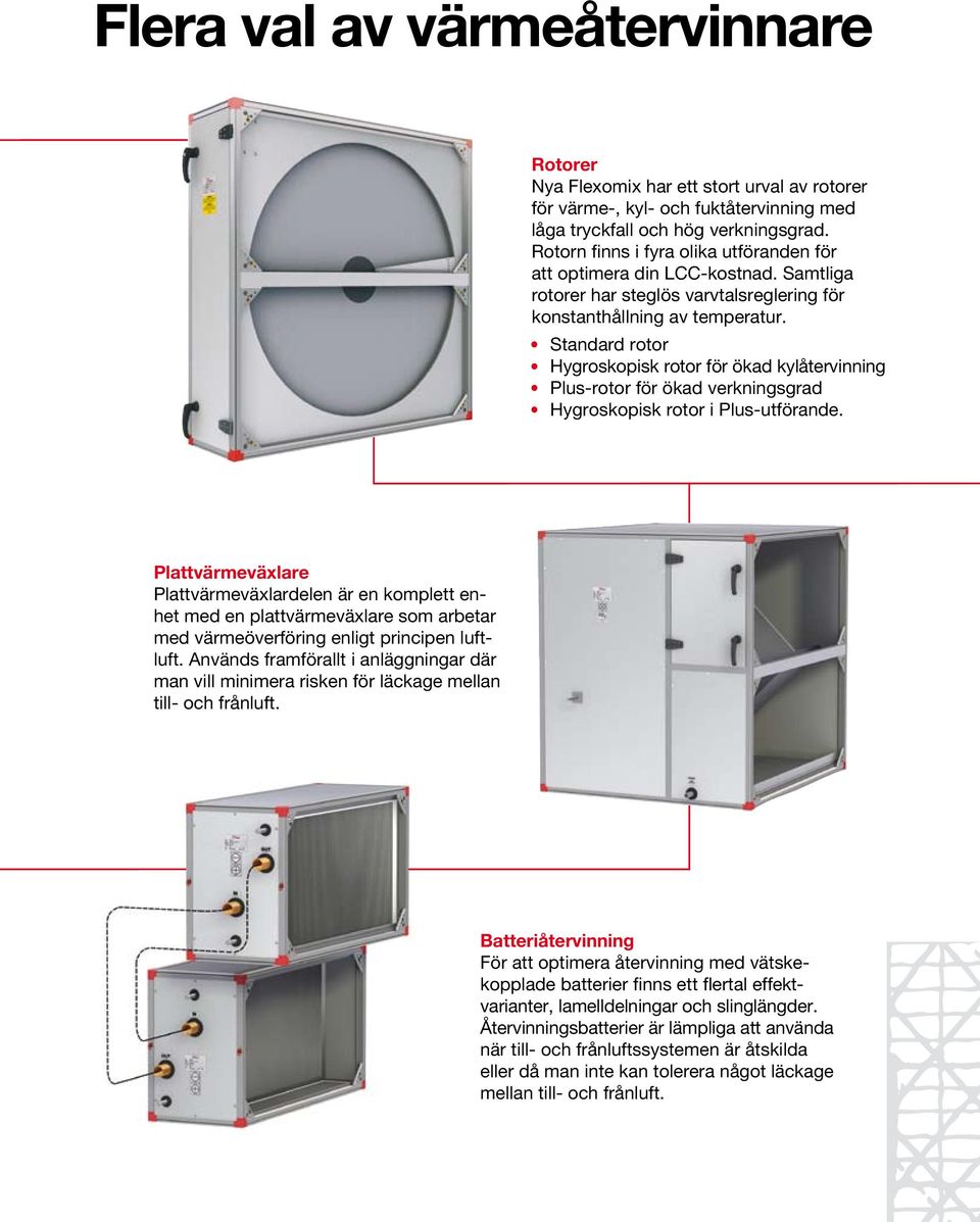 Standard rotor Hygroskopisk rotor för ökad kylåtervinning Plus-rotor för ökad verkningsgrad Hygroskopisk rotor i Plus-utförande.