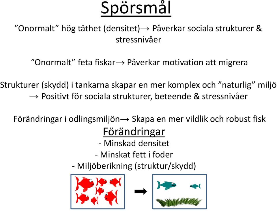 Positivt för sociala strukturer, beteende & stressnivåer Förändringar i odlingsmiljön Skapa en mer