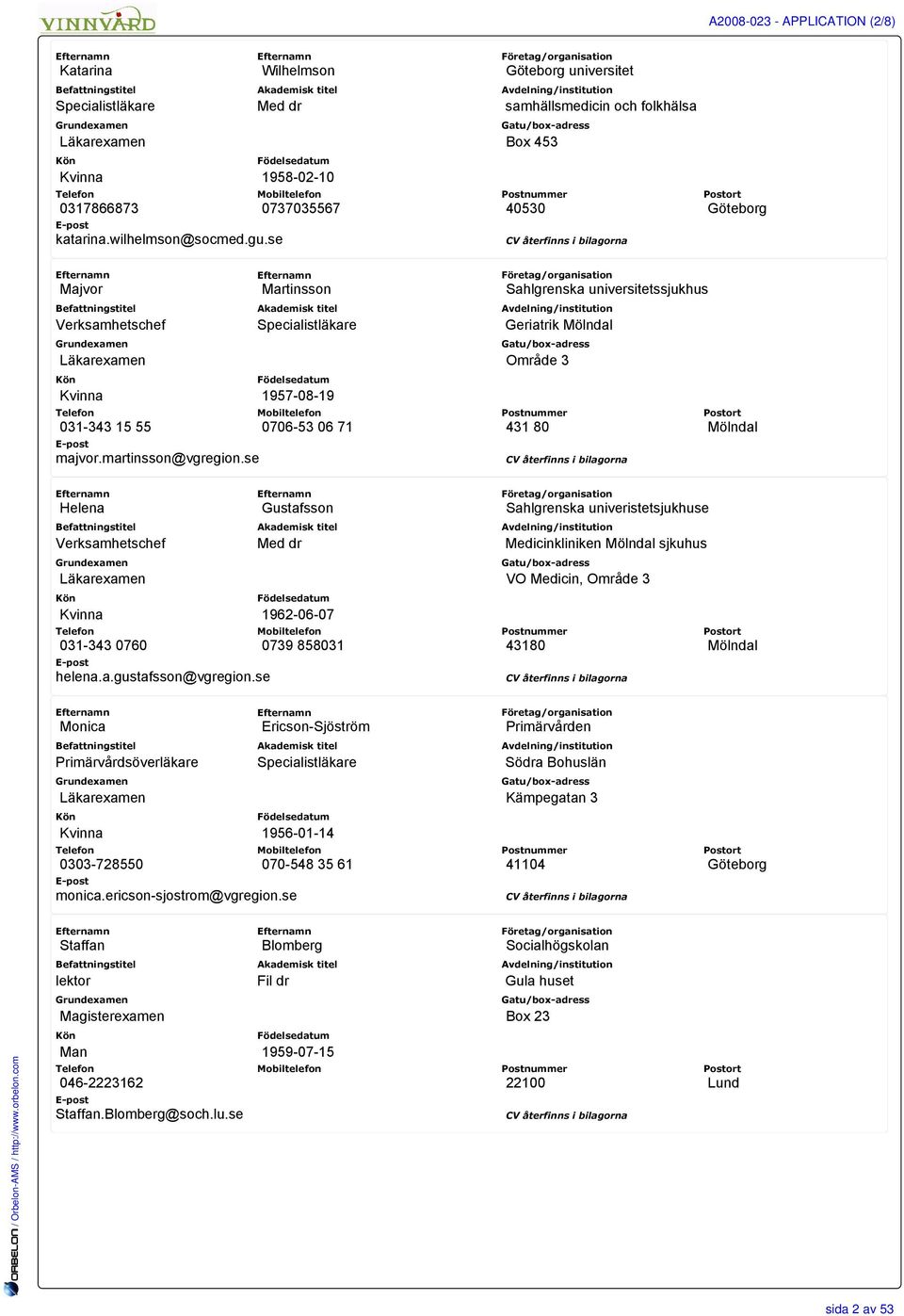 se Företag/organisation Göteborg universitet Avdelning/institution samhällsmedicin och folkhälsa Gatu/box-adress Box 453 Postnummer CV återfinns i bilagorna Postort 40530 Göteborg Majvor