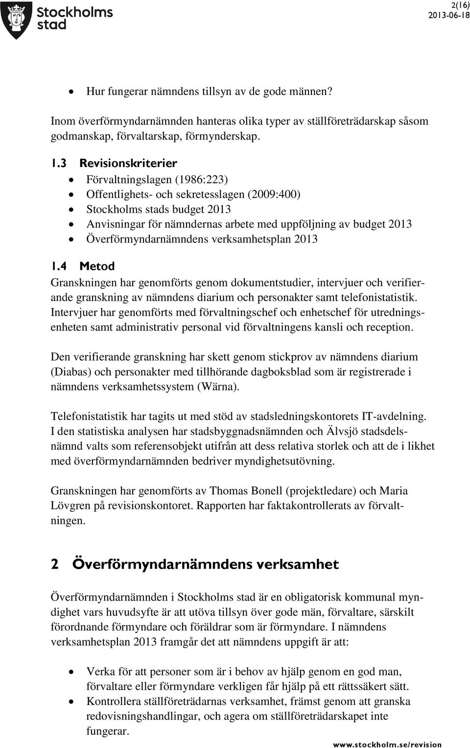 Överförmyndarnämndens verksamhetsplan 2013 1.