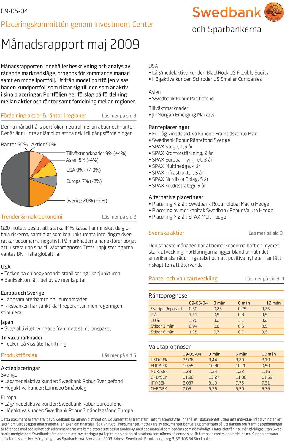 Portföljen ger förslag på fördelning mellan aktier och räntor samt fördelning mellan regioner.