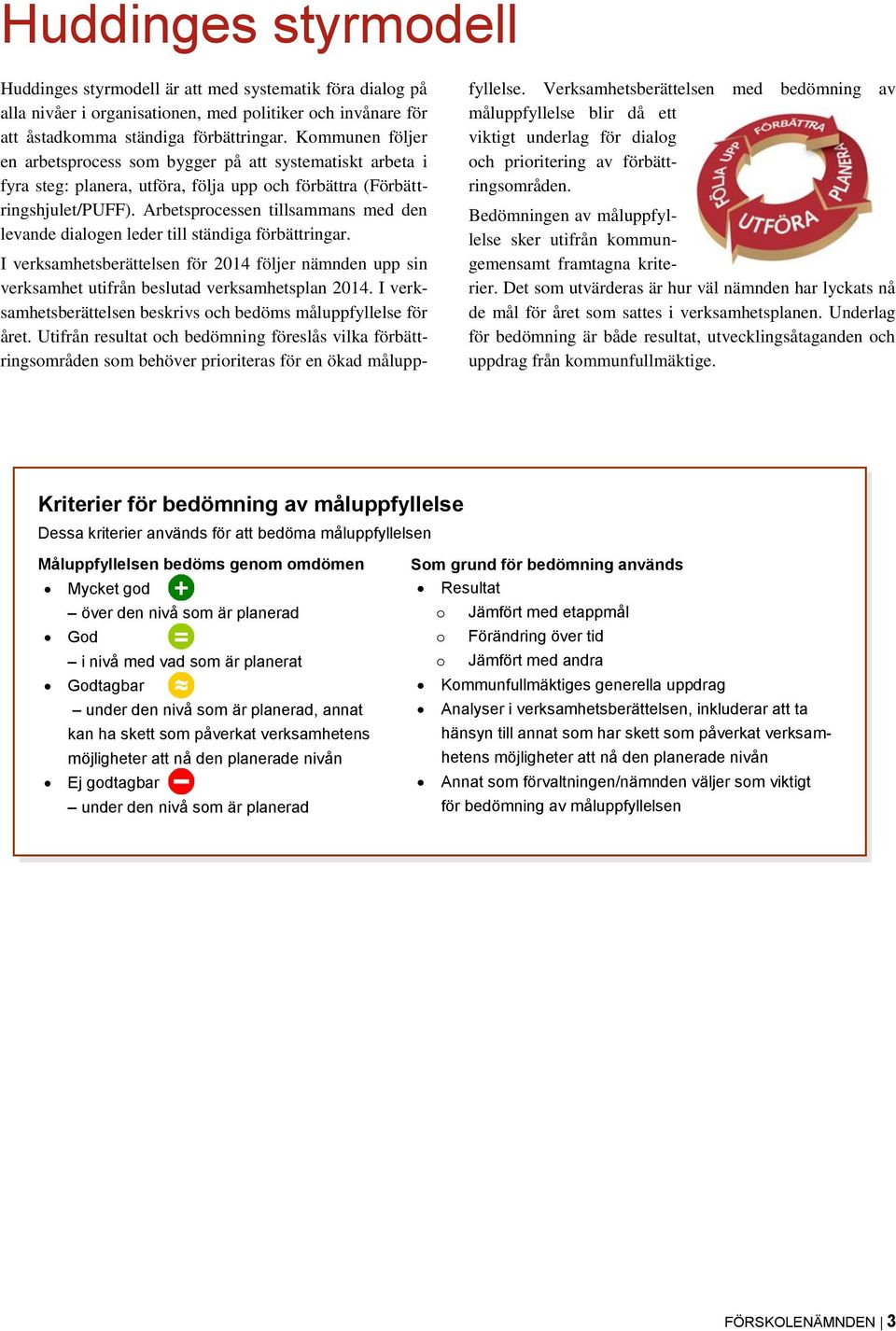 Arbetsprocessen tillsammans med den levande dialogen leder till ständiga förbättringar. I verksamhetsberättelsen för 2014 följer nämnden upp sin verksamhet utifrån beslutad verksamhetsplan 2014.
