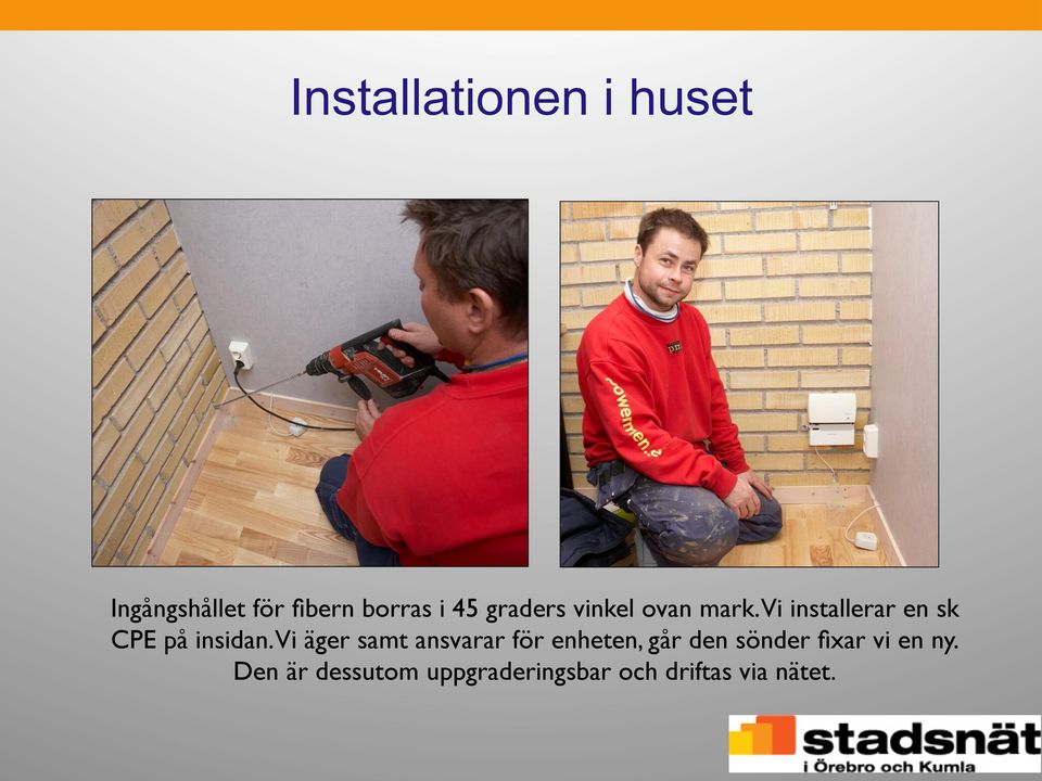 Vi installerar en sk CPE på insidan.