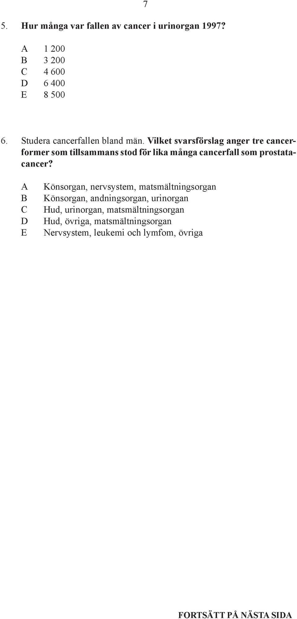 Vilket svarsförslag anger tre cancerformer som tillsammans stod för lika många cancerfall som prostatacancer?