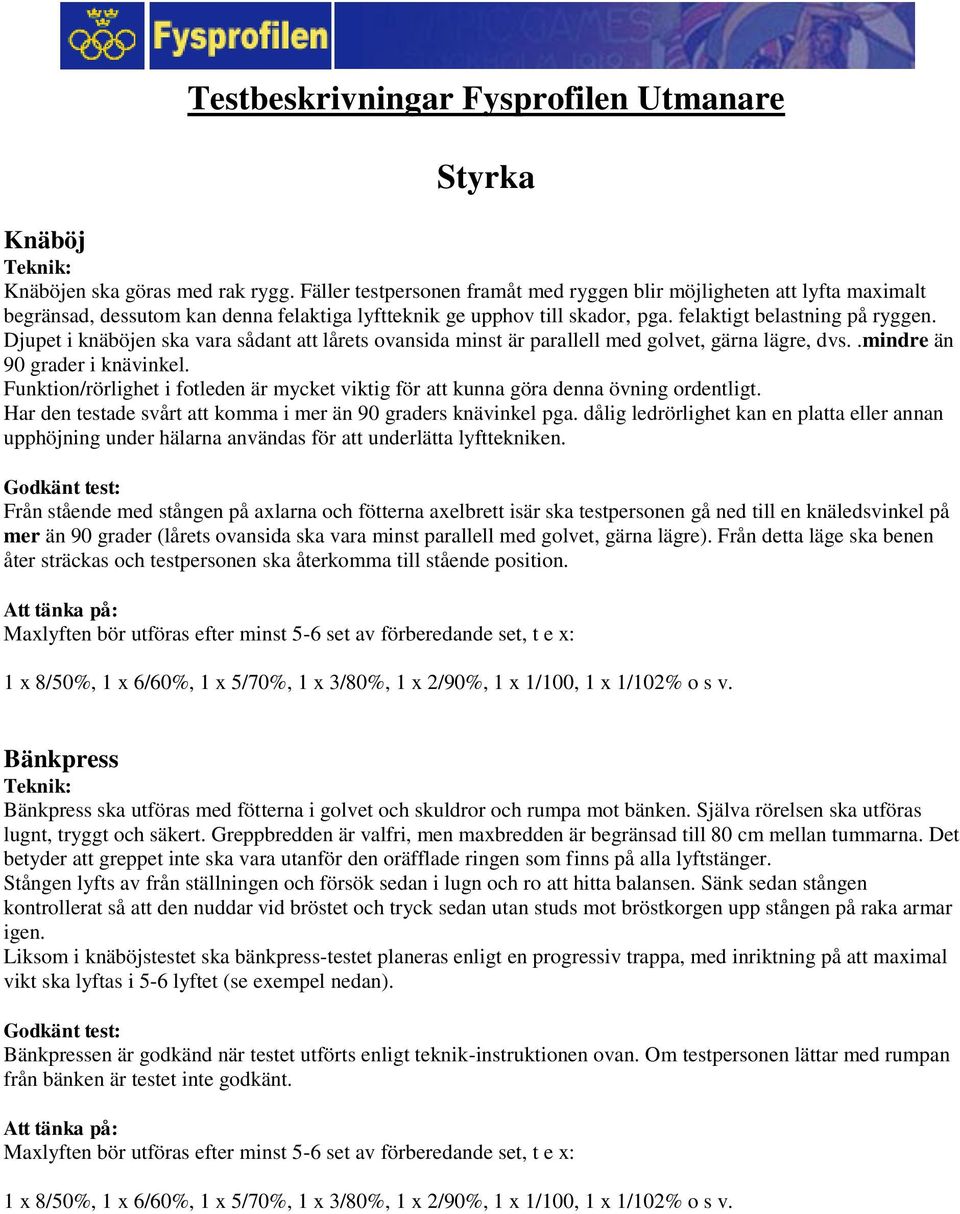 Djupet i knäböjen ska vara sådant att lårets ovansida minst är parallell med golvet, gärna lägre, dvs..mindre än 90 grader i knävinkel.