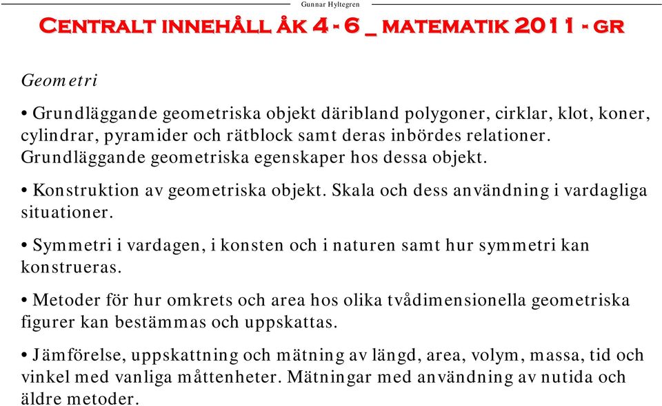 Symmetri i vardagen, i konsten och i naturen samt hur symmetri kan konstrueras.