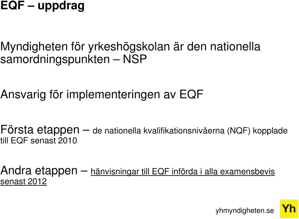 etappen de nationella kvalifikationsnivåerna (NQF) kopplade till EQF