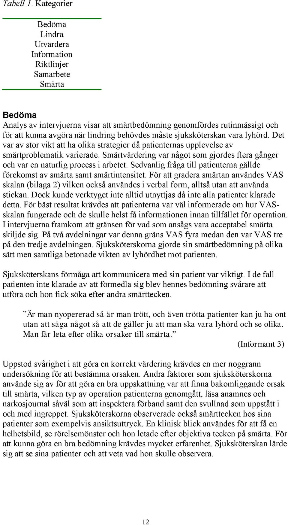 behövdes måste sjuksköterskan vara lyhörd. Det var av stor vikt att ha olika strategier då patienternas upplevelse av smärtproblematik varierade.
