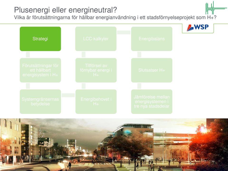 H+? Strategi LCC-kalkyler Energibalans Förutsättningar för ett hållbart energisystem i H+