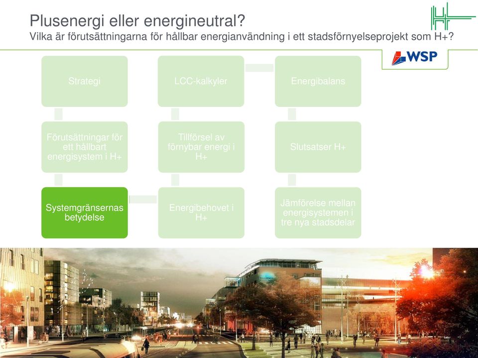 H+? Strategi LCC-kalkyler Energibalans Förutsättningar för ett hållbart energisystem i H+