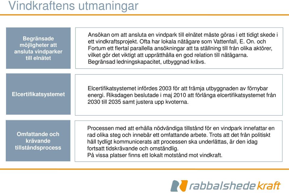 och Fortum ett flertal parallella ansökningar att ta ställning till från olika aktörer, vilket gör det viktigt att upprätthålla en god relation till nätägarna.