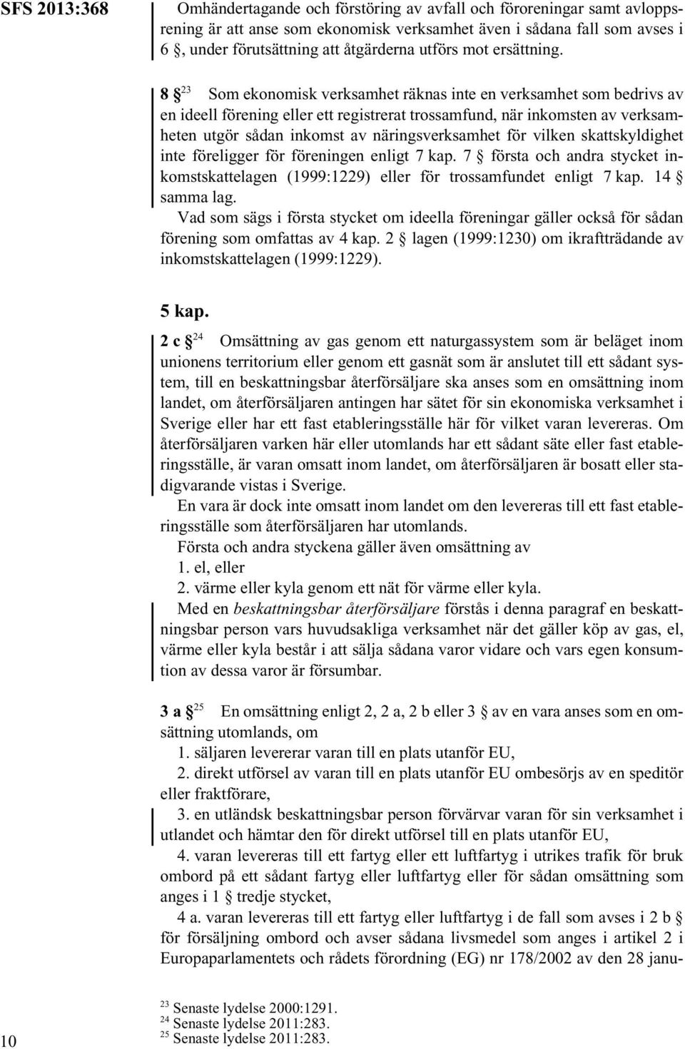 8 23 Som ekonomisk verksamhet räknas inte en verksamhet som bedrivs av en ideell förening eller ett registrerat trossamfund, när inkomsten av verksamheten utgör sådan inkomst av näringsverksamhet för