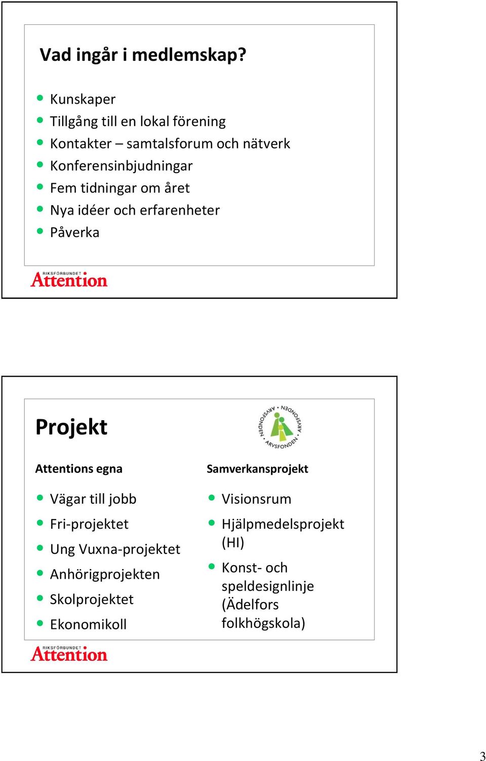 Fem tidningar om året Nya idéer och erfarenheter Påverka Projekt Attentions egna Vägar till jobb