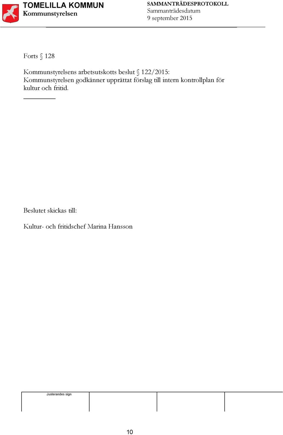 kontrollplan för kultur och fritid.
