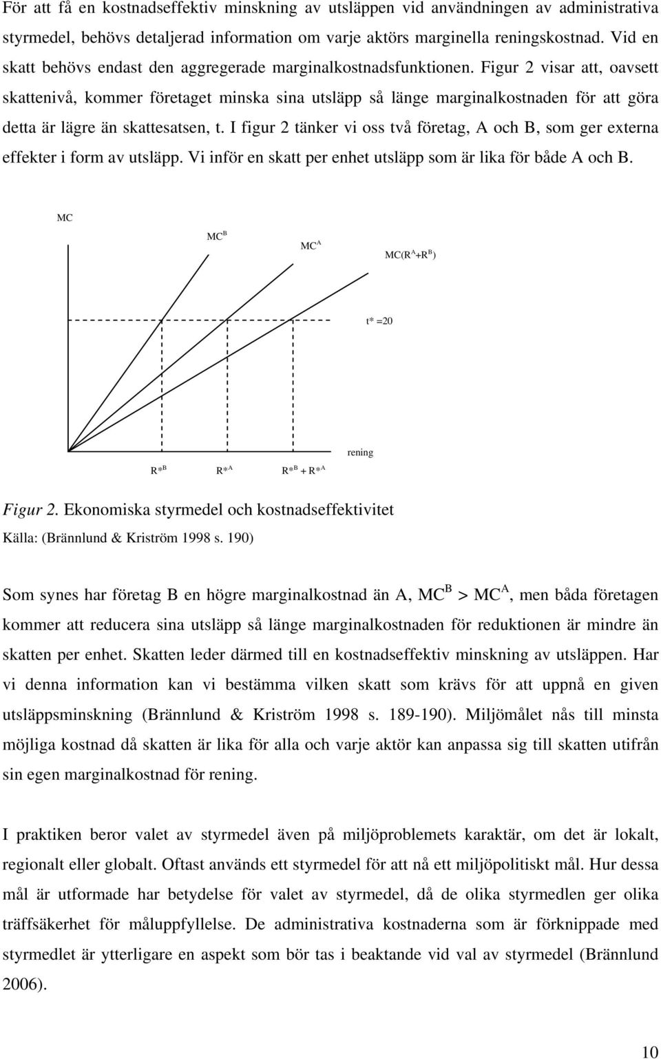 Figur 2 visar att, oavsett skattenivå, kommer företaget minska sina utsläpp så länge marginalkostnaden för att göra detta är lägre än skattesatsen, t.