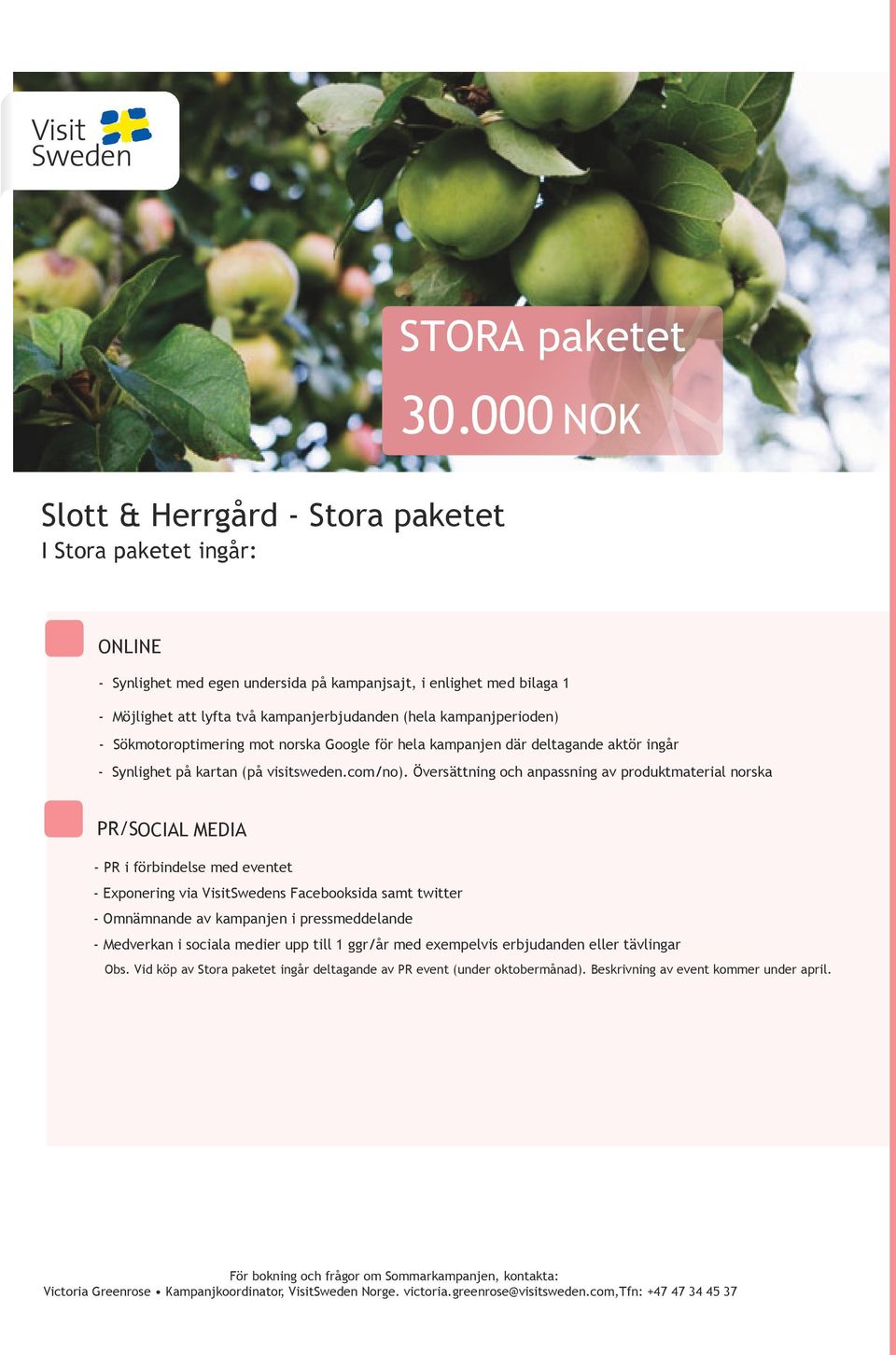 kampanjperioden) - Sökmotoroptimering mot norska Google för hela kampanjen där deltagande aktör ingår - Synlighet på kartan (på visitsweden.com/no).