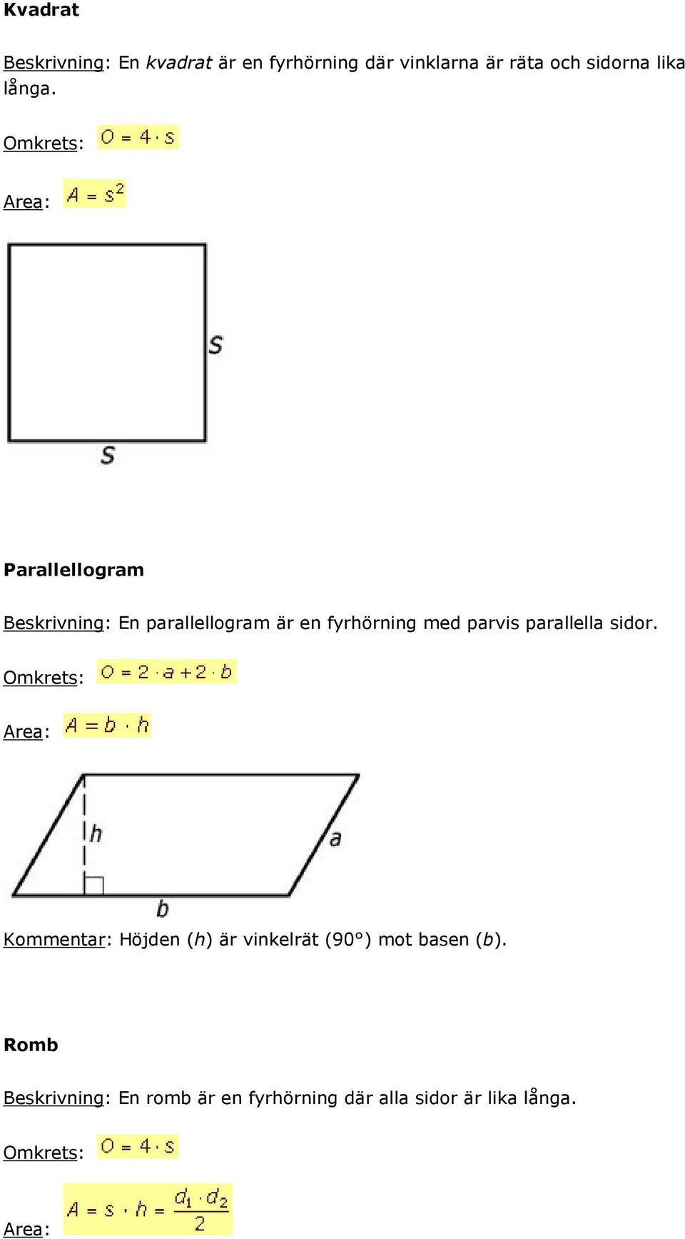 Parallellogram Beskrivning: En parallellogram är en fyrhörning med parvis