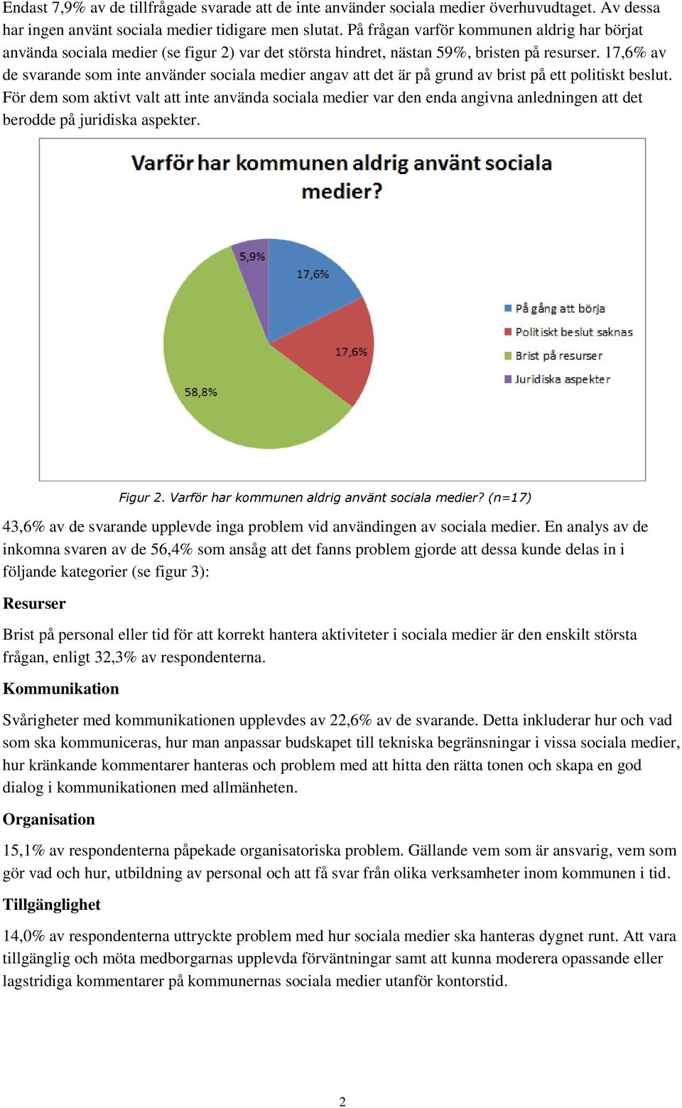 17,6% av de svarande som inte använder sociala medier angav att det är på grund av brist på ett politiskt beslut.