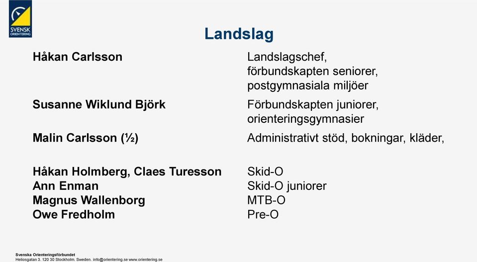 orienteringsgymnasier Administrativt stöd, bokningar, kläder, Håkan Holmberg,