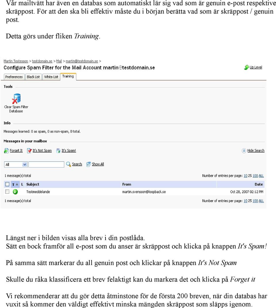 Sätt en bock framför all e-post som du anser är skräppost och klicka på knappen It's Spam!