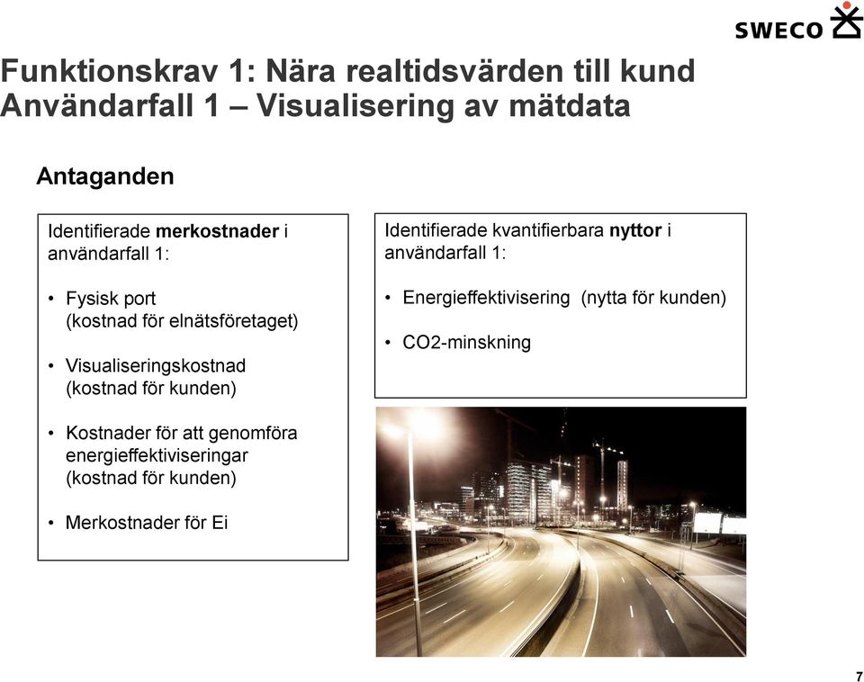 Visualiseringskostnad (kostnad för kunden) Identifierade kvantifierbara nyttor i användarfall 1: