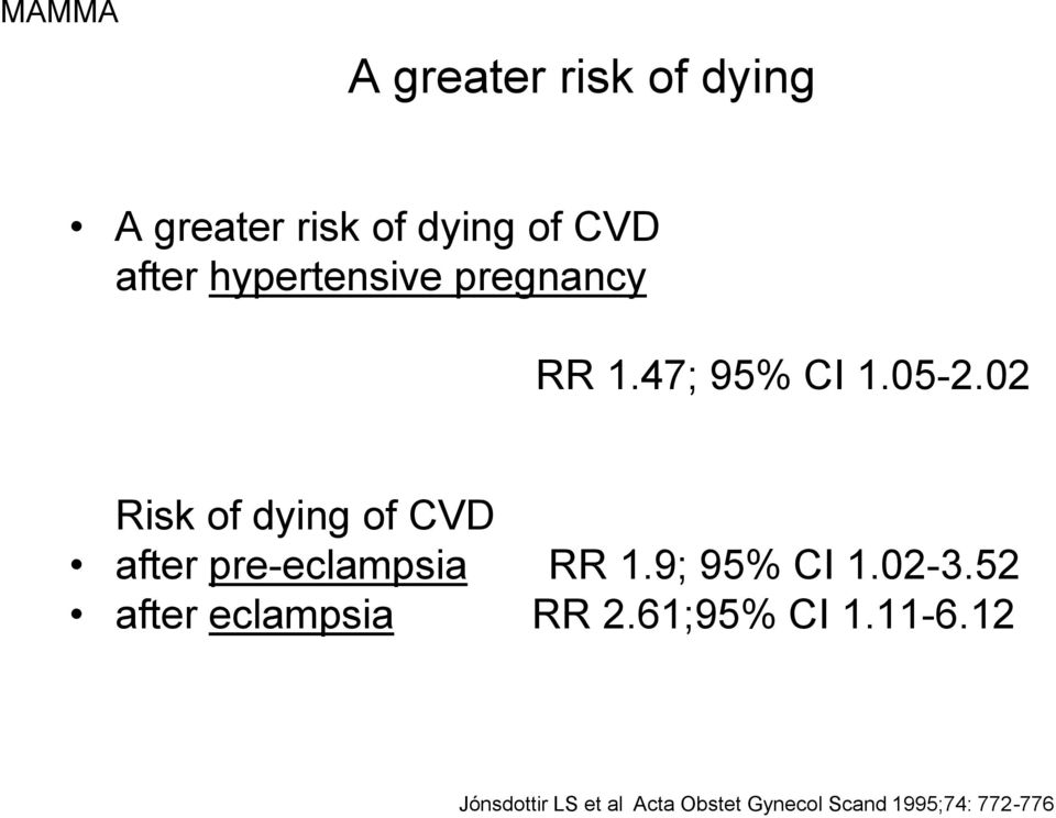 02 Risk of dying of CVD after pre-eclampsia RR 1.9; 95% CI 1.02-3.