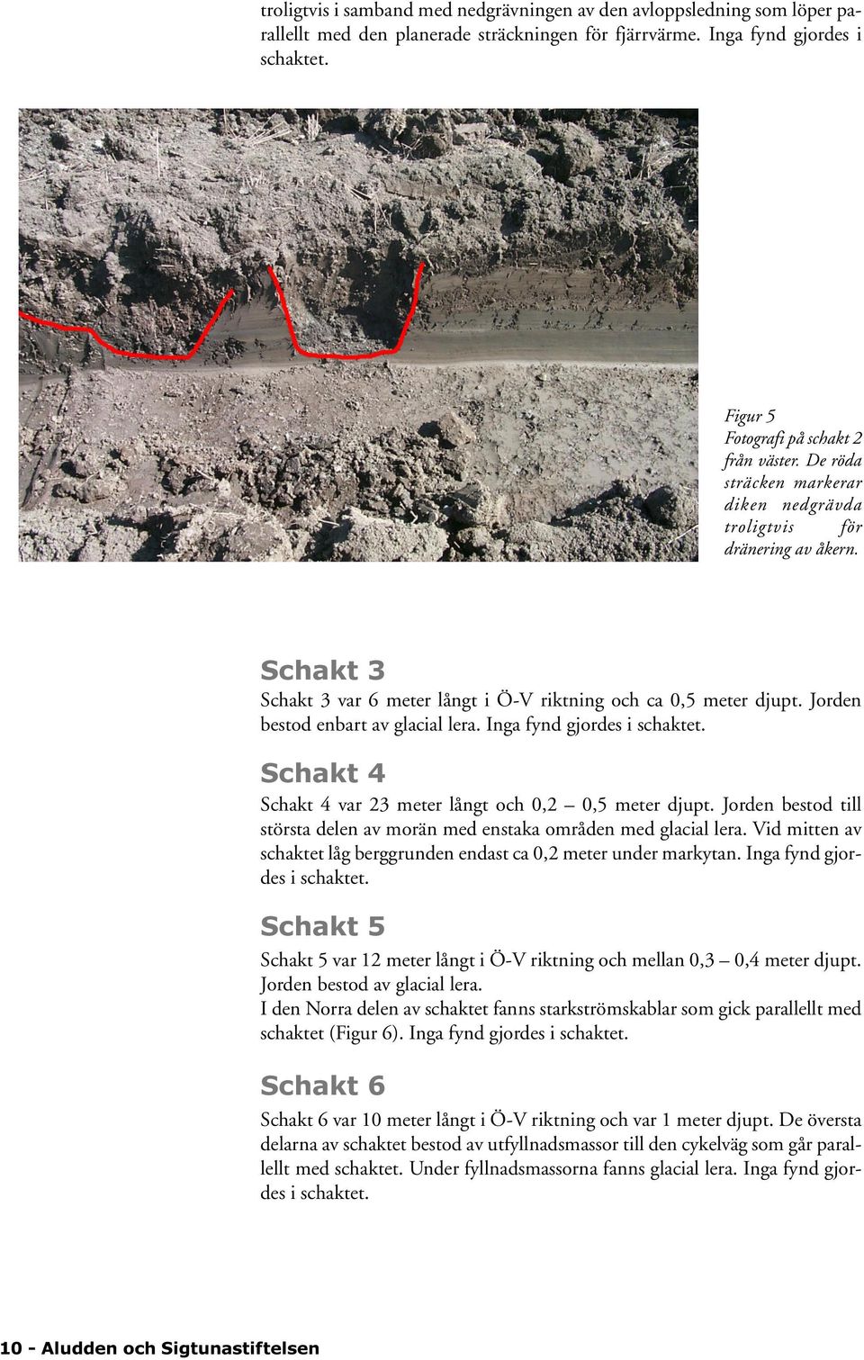 Jorden bestod enbart av glacial lera. Inga fynd gjordes i schaktet. Schakt 4 Schakt 4 var 23 meter långt och 0,2 0,5 meter djupt.